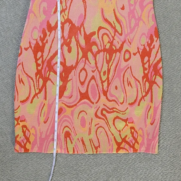 ZARA Pink Orange Abstract Slip Mini Dress Y2K Psychedelic Bodycon Festival - M - Picture 10 of 12